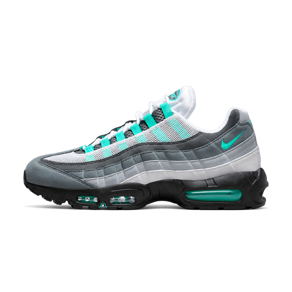 Nike Air Max 95 Hyper Turquoise, siva gradijent patika sa tirkiznim detaljima, bočni profil