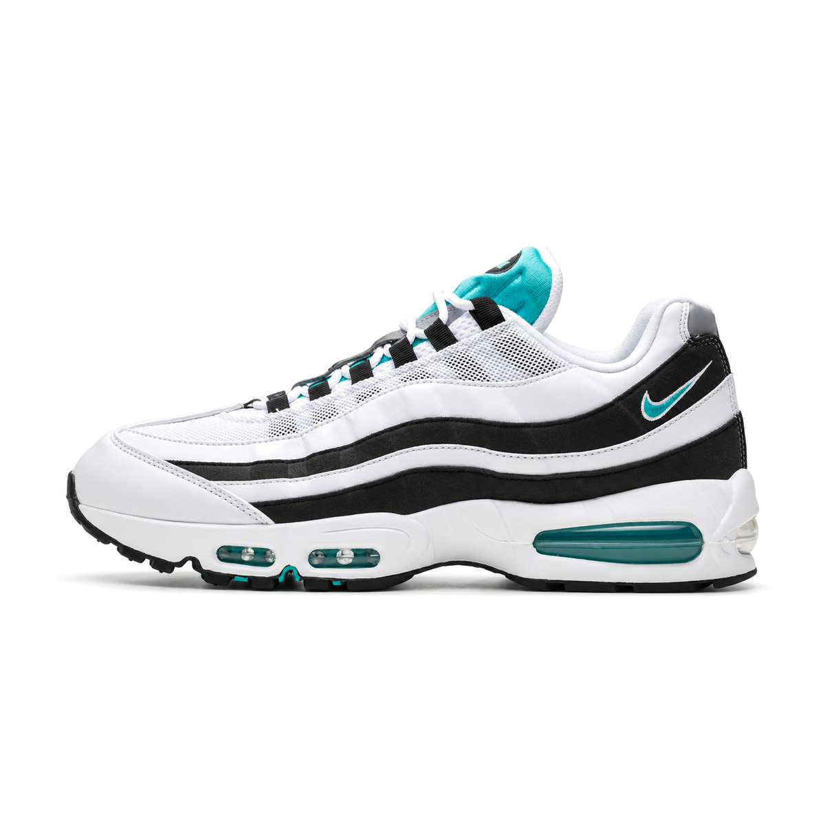 Nike Air Max 95 OG Black Border, bijela patika sa crnim talasastim linijama i tirkiznim detaljima, bočni profil