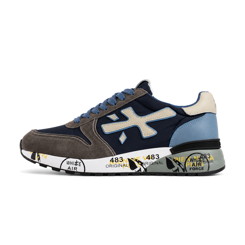 Premiata Mick Navy / Beige, teget patika sa bež i svijetloplavim detaljima, bočni profil