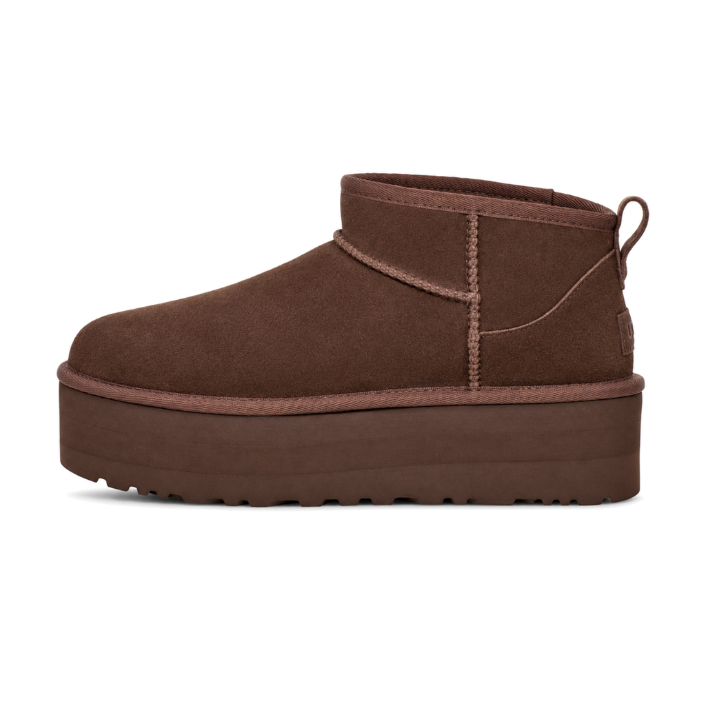 UGG Classic Ultra Mini Platform Burnt Cedar, tamnobraon semiš čizma na platformi, bočni profil